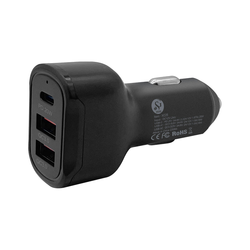 XCEED XC25 Triple-Port Fast Car Charger with USB-C PD and Dual USB-A QC3.0