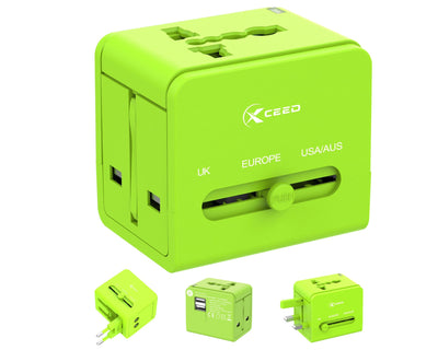 XCEED UNIVERSAL TRAVEL ADAPTER PLUG, INTERNATIONAL WALL CHARGER WITH 2 USB PORTS XC16